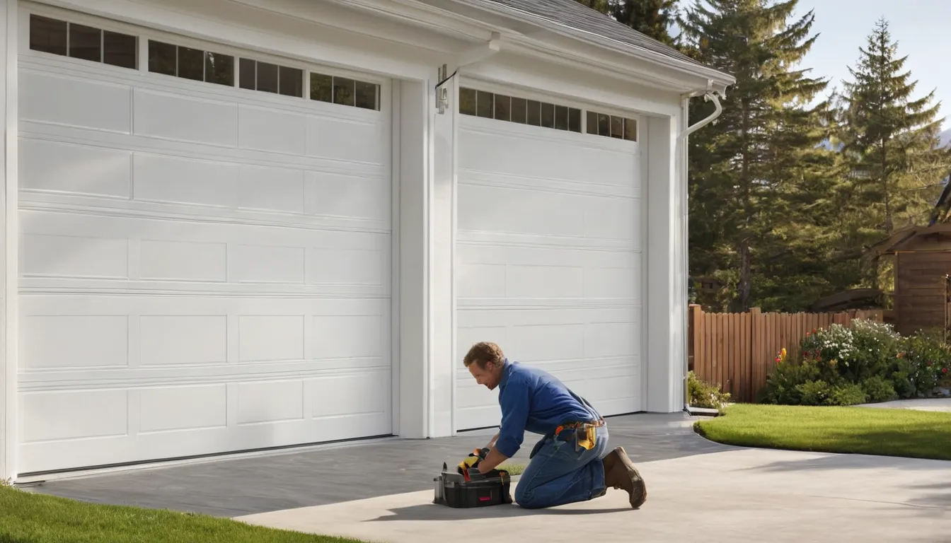 A friendly garage door provider checking the track of a residential garage door in Castle Pines