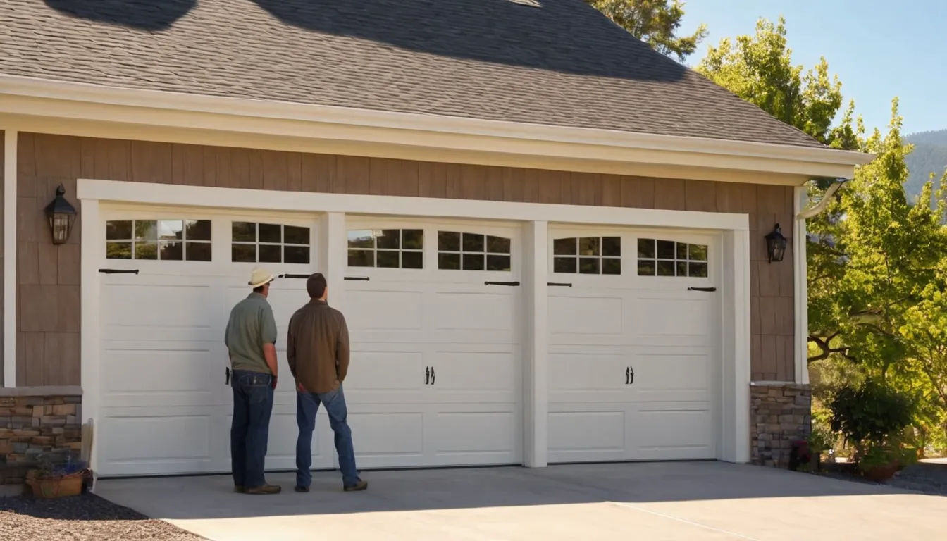A homeowner looking at a garage door with a provider in Castle Pines